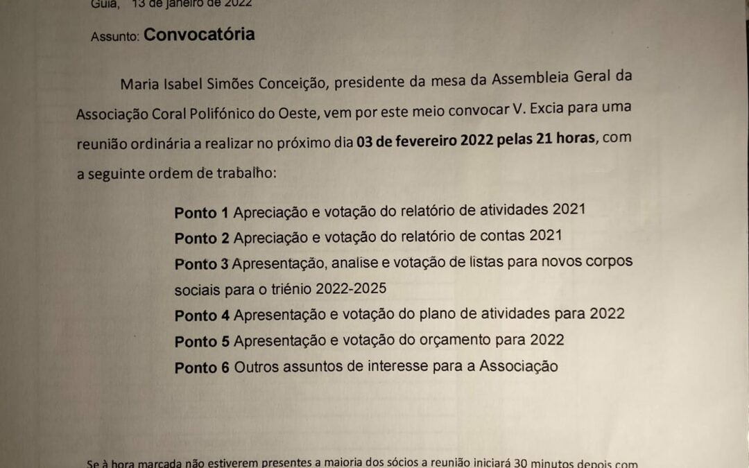 Assembleia Geral – Convocatória a todos os associados